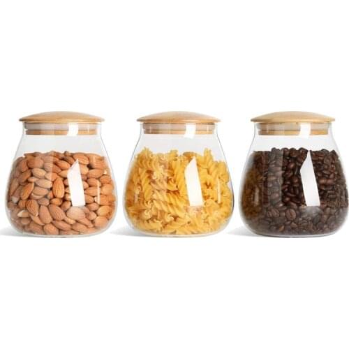 Hot Sale 3 Pcs Airtight Clear Food Storage Jar Container with Wood Lid (27Oz/800Ml), for Kitchen Tea Coffee Sugar Flour Spices