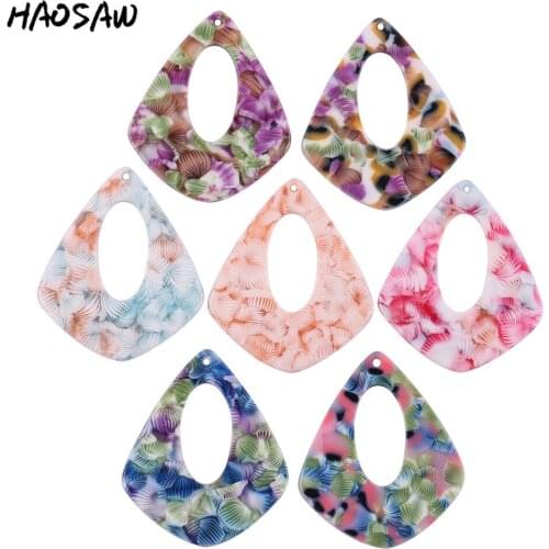 HAOSAW 31*38MM 4Pcs/Lot Hand Made/Acetic Acid Charm/Water Drop Shape/DIY Jewelry Making/Jewelry Accessories/Earring Findings