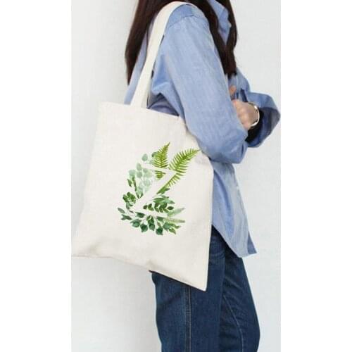 Harajuku Women Canvas Shoulder Bag Flower English Alphabet Graphic Shopping Bags Tote 90s Korean Fashion Ulzzang Handbags Eco