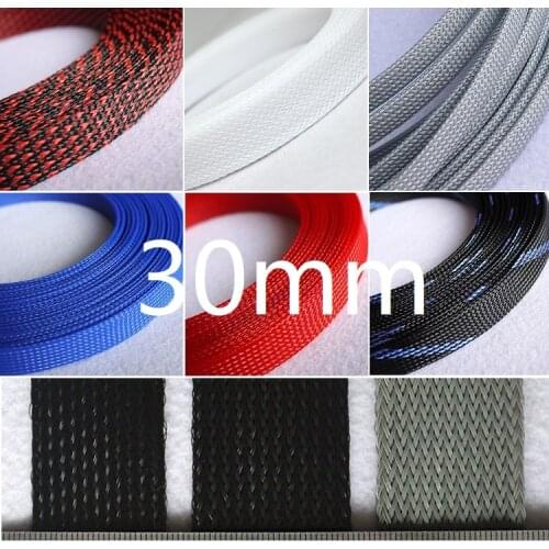 30mm Wide Insulated Braided Sleeve PET Expandable High Density Cable Protection Wire Wrap Gland Sheating DIY Line Cover Colorful