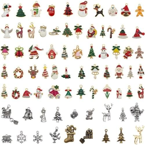 Julie Wang 20PCS Christmas Charms Mixed Enamel And Alloy Santa Claus Tree Bell Hat Snowman Pendant Jewelry Making Accessory