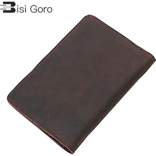 BISI GORO New Passport Name Card ID Holder Genuine Leather Men Wallet Credit Card Holder Women Travel Case Small Purse Brown Bag