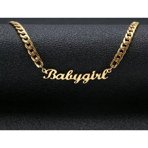 Lateefah Custom Fashion Stainless Stell necklace Pandent Nameplate Gift for Women Men Gold Cuban Chain Choker Personality
