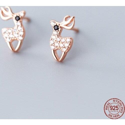 LKO 925 Sterling Silver New Sweet Cute Animal Simple Inlay Zircon Elk Stud Earring For Women Party Luxurious Jewelry Ornaments