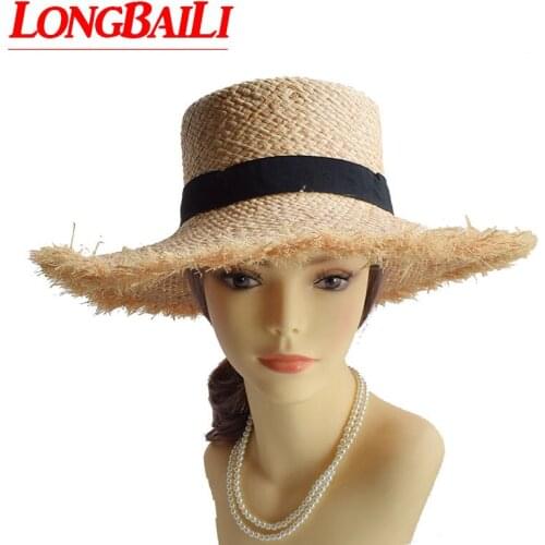 LongBaiLi Summer Large Brim Sun Beach Hat For Women Flat Top Raffia Straw Floppy Hats Female SDDS118