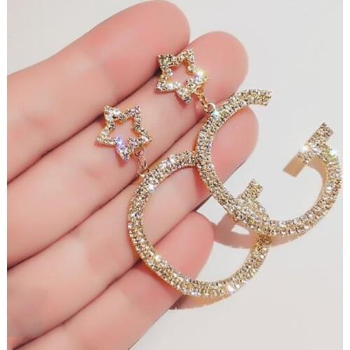 Fashion Brand Crystal Letter G Star Drop Earrings Precision Inlay Gold Rhinestone Earrings for Women Wedding Jewelry