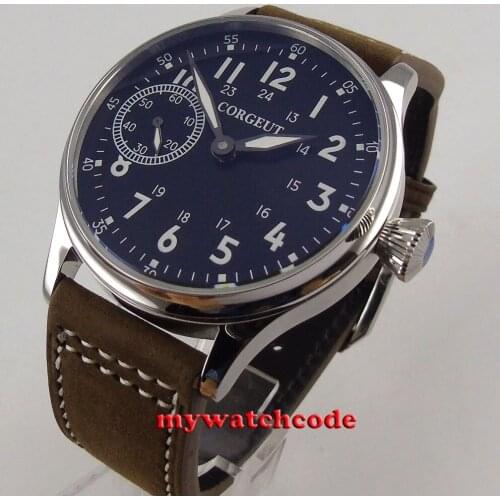 44mm Corgeut black white marks luminous 6497 hand winding movement mens watch 96