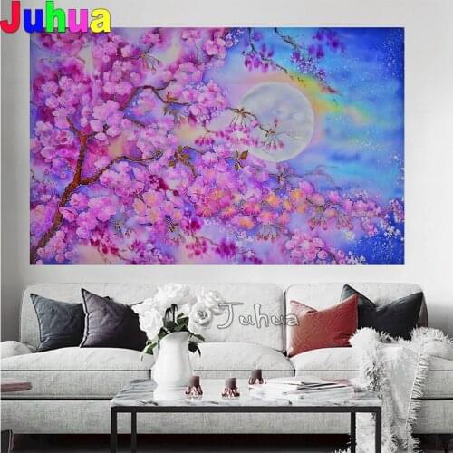Full square round 5D Diy Diamond painting cross stitch kits sakura mosaic diamond embroidery Flowers wedding decoration