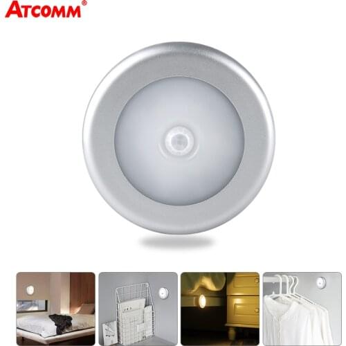 PIR Motion Sensor LED Night Lamp Auto OFF/ON Magnetic Under Cabinet Corridor Lamp 3 AAA Battery Powered Wireless Silver/White