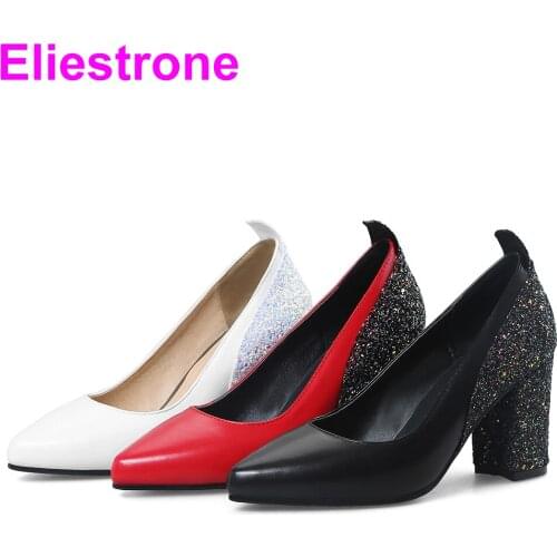 Brand New Quality White Black Women Pumps Lady Party Wedding Shoes Sparkly High Heels YP181 Plus Big Small Size 10 33 48