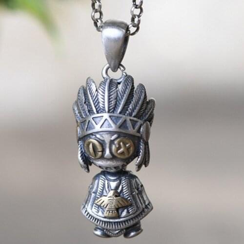 New S925 pure silver man pendant, retro craft cartoon character doll pendant solid 925 silver three-dimensional pendant woman