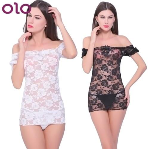OLO Sexy Lingerie Porn Costumes Erotic Underwear Female Temptation Dress Lace Backless Nightwear Perspective T-pants