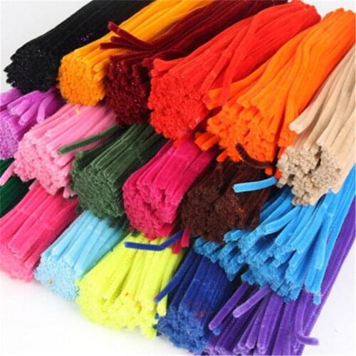 100pcs Plush Strip Twisted Sticks DIY Art Craft Toys Plush Stick Rainbow Colors Educational Creativity Stress Reliever For Kids