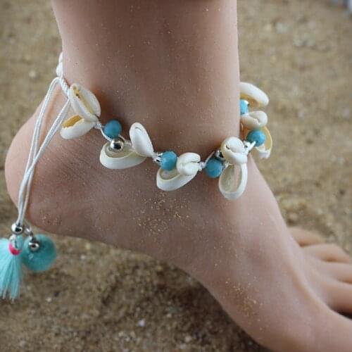 Go to Beach Bohemia style Anklet Jewelry Womens Bracelets Crystal Beads Accessories Natural Shell Tassel Drop Ankle