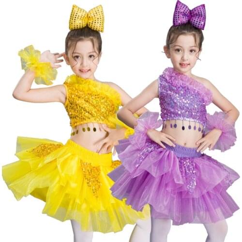 Latin dress six one girl costume female poncho gauze sequins childrens chorus dance performance clothing