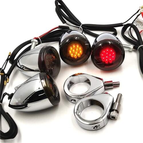 Aftermarket Free Shipping Motorcycle Parts Turn Signals Kit for Harley Davidson Bullet LED 41mm Chrome+SMOKE