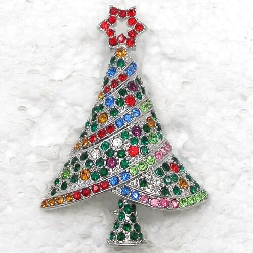 Colorful Rhinestone Christmas Tree brooch Christmas gift party Pin brooches C682 E