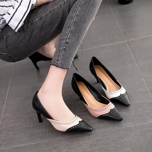 Mixed Color Fine heel Pointed high heels Womens casual comfortable pumps classic Spring fashion womens single shoes U22-25