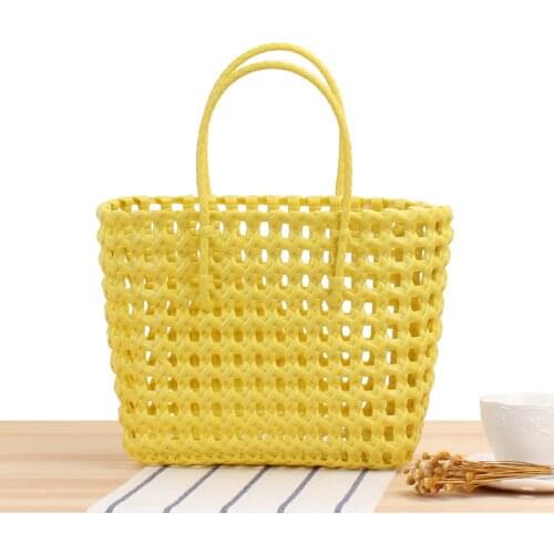 2021 Handmade Womens Shoulder Bag Plastic Woven Basket Candy Color Handbag Rattan Straw Beach Bags Female Bag Travel Tote