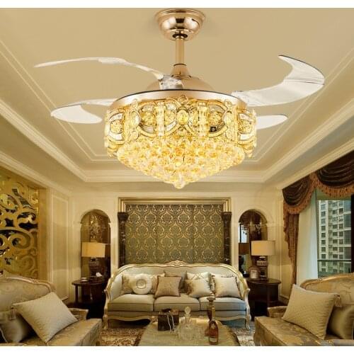 LED Crystal Ceiling Fan Light Restaurant Lotus Silent LED Luxury Ceiling Fans with Lights