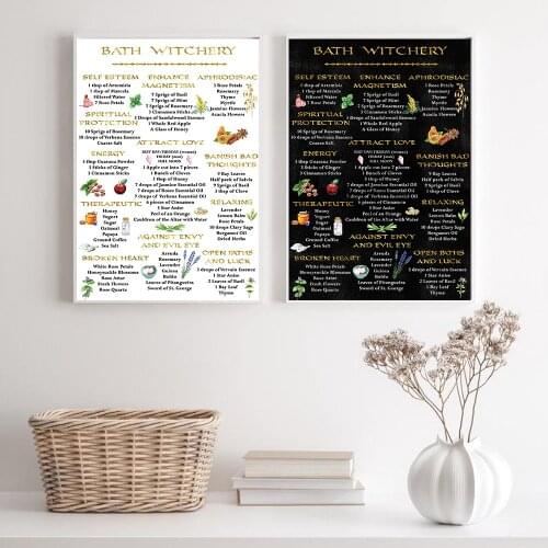 Witches Magic Knowledge Art Painting Bath Kitchen Recipes Funny Posters and Prints Decoration Canvas Wall Pictures Home Decor