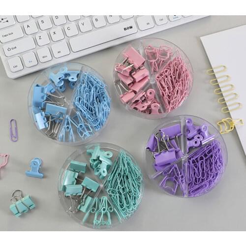 84pcs/box Kawaii Cat Heart Metal Paper Clip Candy Color Binder Clips For Book Decorative Clip Set School Stationery