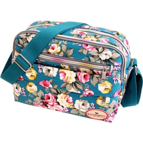 Women Flower Print Canvas Square Shoulder Crossbody Bag Messenger Pouch