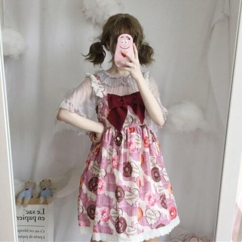 Japanese sweet lapel stitching lotus leaf short-sleeved hooded short lace lolita shirt women kawaii clothing loli