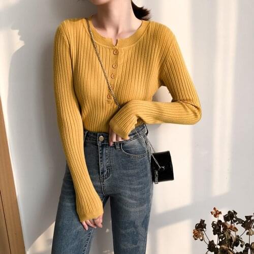 Women Pullovers Sweater New 2020 Knitted Autumn Winter Spring Fashion Sexy Elegant Buttons Casual Ladies Tops Cute Sweaters