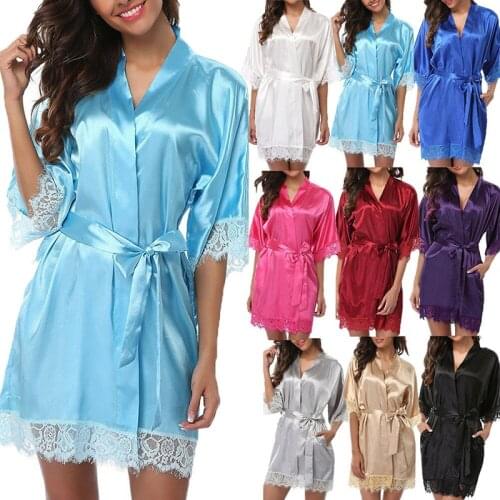Satin robe pajamas bridal gown wedding bathrobe pajamas bride bridesmaid underwear 1 set of new plain silk wedding women