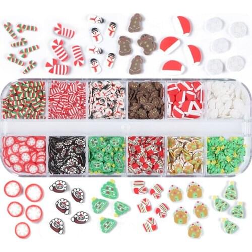 12 Grids Christmas Slime Polymer Clay Slices Cookie Man Snowman Christmas Stocking Snowflake Handmade DIY Accessories Nail Decor