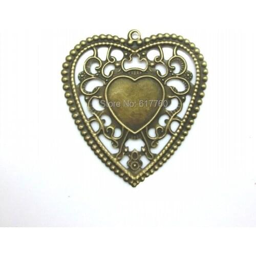 20PCs Antique Bronze Filigree Heart Cameo Frame Settings Pendants Wraps Jewelry Connnector DIY Embellishments 6.5x5.6cm J0057