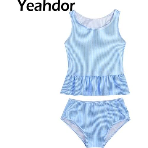 2021 Kid Girls Two Piece Swimwear Bikini Sets Stripe Tankini Set Summer Swimming Outfit Bathing Suit Children Beachwear Swimsuit