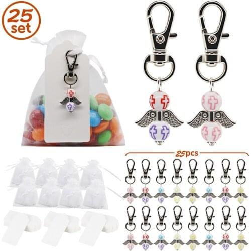 Wedding Party Angel Keychain Baby Shower Favors Pendant Gifts Mesh Storage Pouch Key Rings Tag Cards Key Holder Gift