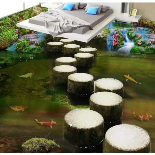 3d floor painting wallpaper Creek Stone Pier Bridge 3D Floor pvc self-adhesive wallpaper 3d flooring