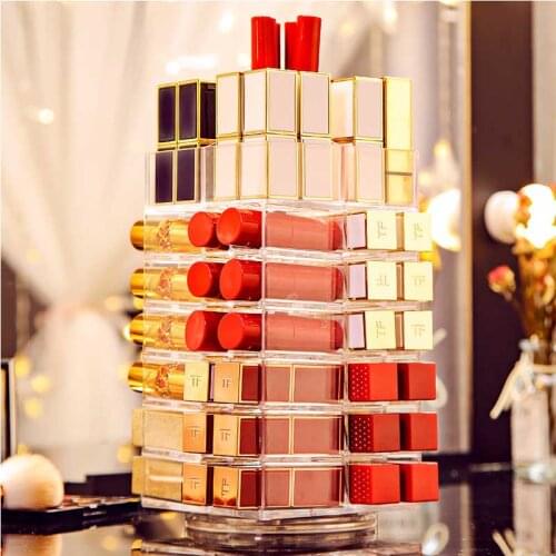 53Lattices Rotating Lipstick Tower 360 Degree Acrylic Rotated Rack Nail Polish Organizer Lipstick Storage Case Cosmetics Display