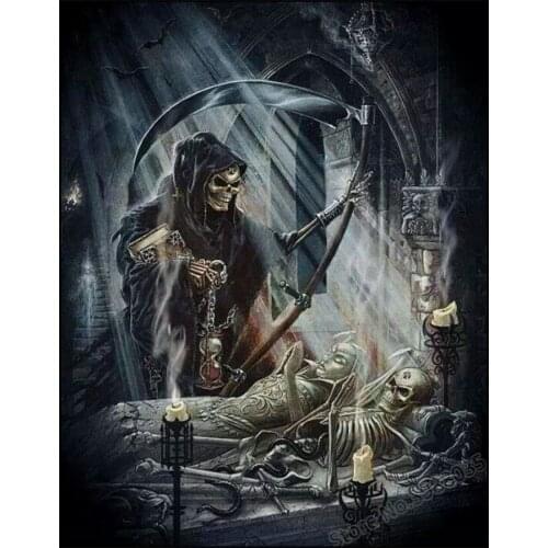 5D Diy Diamond Painting Horror Death Skull Skeleton Rhinestone Mosaic Cross Stitch Full Square Drill Daimond Painting Embroidery