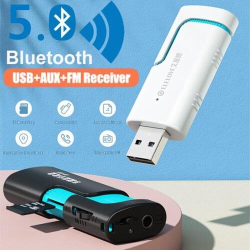 Bluetooth 5.0 Receiver Wireless 3.5mm Handsfree Audio Adapter Support TF Card USB + AUX + FM Music Play for Car TV Speaker