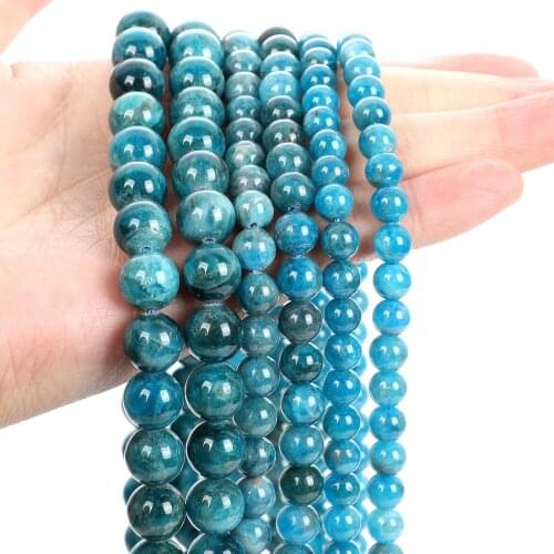 Natural Blue Apatite Stone Beads Smooth Round Loose Spacer Beads For Jewelry Making Needlework Bracelets DIY Earrings 6/8/10MM