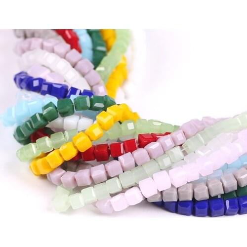 ZHUBI 95pcs 3mm Fashion Spacer Cube Faceted Crystal Bead Charms Candy Glass Square Beads For Jewelry Making Beaded Braclets