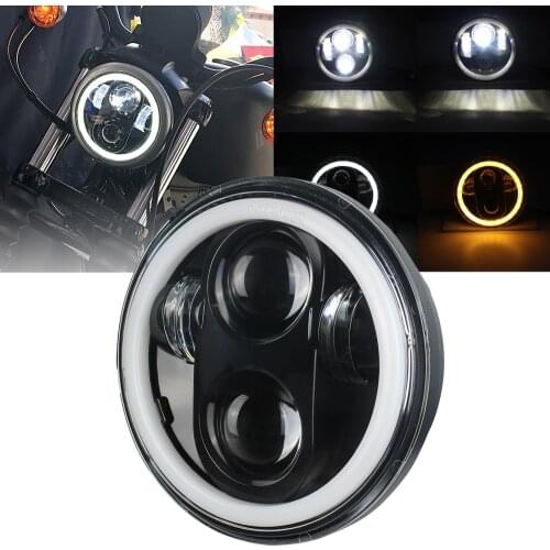Black 5.75 LED Headlight 5 3/4 Inch White Amber Halo For Sportster Iron 883 1200 Dyna Street Bob Honda