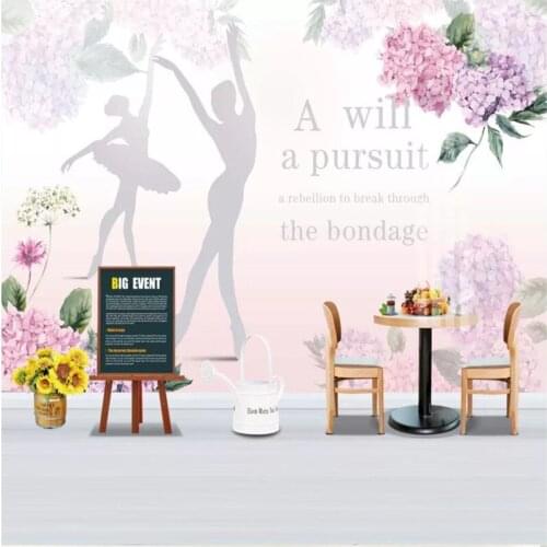 European Hand-painted Floral Murals Pink Ballet Roses Gym Dance Studio Wallpaper Modern Simple Industrial Decor Wall Paper 3D