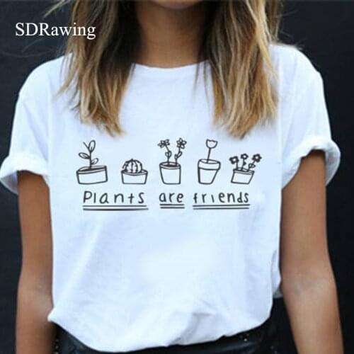 Plants Are Friends letter print woman cotton T Shirt Unisex Plant Lovers Hipster Farmer Tumblr tops casual tees