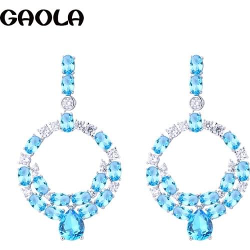 GAOLA Fancy Round Blue Zirconia Dangle Earrings Handmade Jewelry Wedding Party Daily Earrings Women Jewelry GLE6737Y