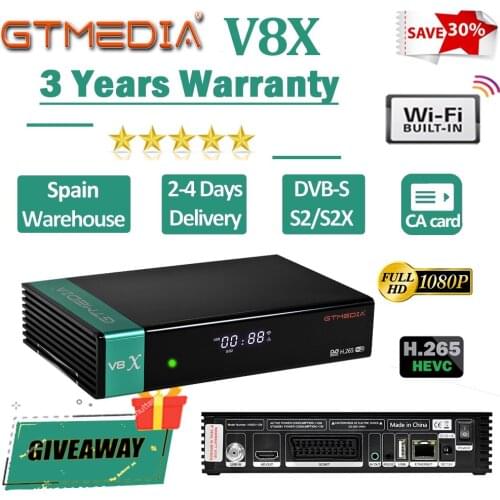 GTMEDIA-receptor de satélite DVB-S2, decodificador de señal satelital V8X H.265, DVB S2 S2X, wi-fi integrado, CA Slot, Scart, me