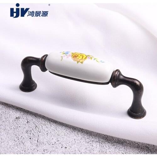 HJY European Ceramic Cabinet Handle Vintage Drawer Pull Handle Antique Furniture Wardrobe Dresser Door Decorative Hardware Z381