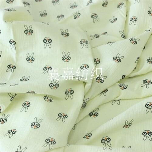 Cotton and Linen Crepe Double Gauze Eyes Rabbit Printed Childrens fabricClothing Fabric Foam Yarn Pajama Fabric