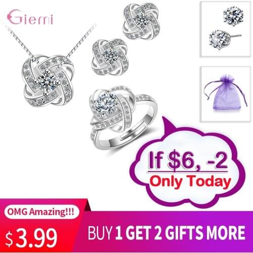 Hot Sale Bridal Wedding Jewelry Set 925 Silver Endless Love Necklace Earrings Rings For Women Engagement Anelli Trendy Jewellery