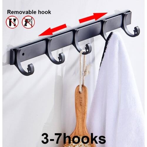 Bathroom Hooks Towel Hook Robe Hooks Space aluminum Hooks Hat Hook Door Hanger Wall Mounted Clothes Coat Hook Round 3-7Hook