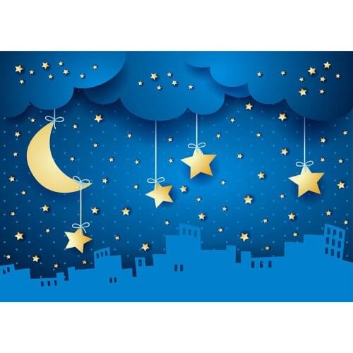 Moon Stars Darkness City Vinyl Cloth Photographic Backgrounds for Photo Studio Children Baby Party Photophone Photo Studio